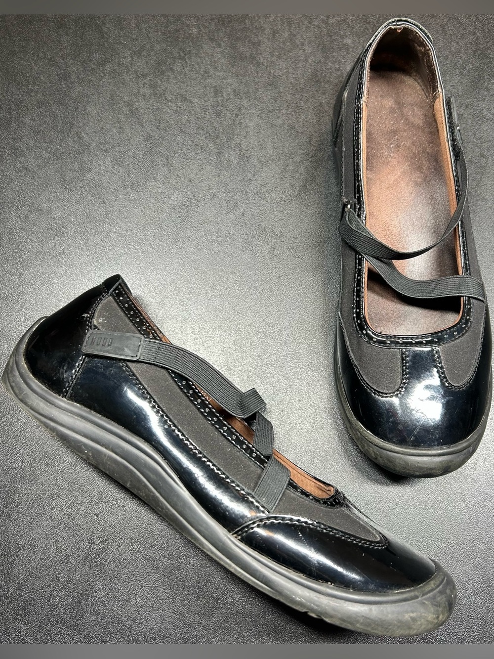 Lands’ End Women’s Size 11 Black Patent Leather & Mesh Mary Jane Flats